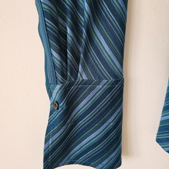 VIRUS Blue Green Teal Stripe Button Front Blouse Top Medium M - Picture 5 of 10